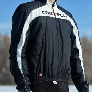 Castelli Fusione Rosso Corsa Cycling Jacket Mens XXL Black White Windstopper
